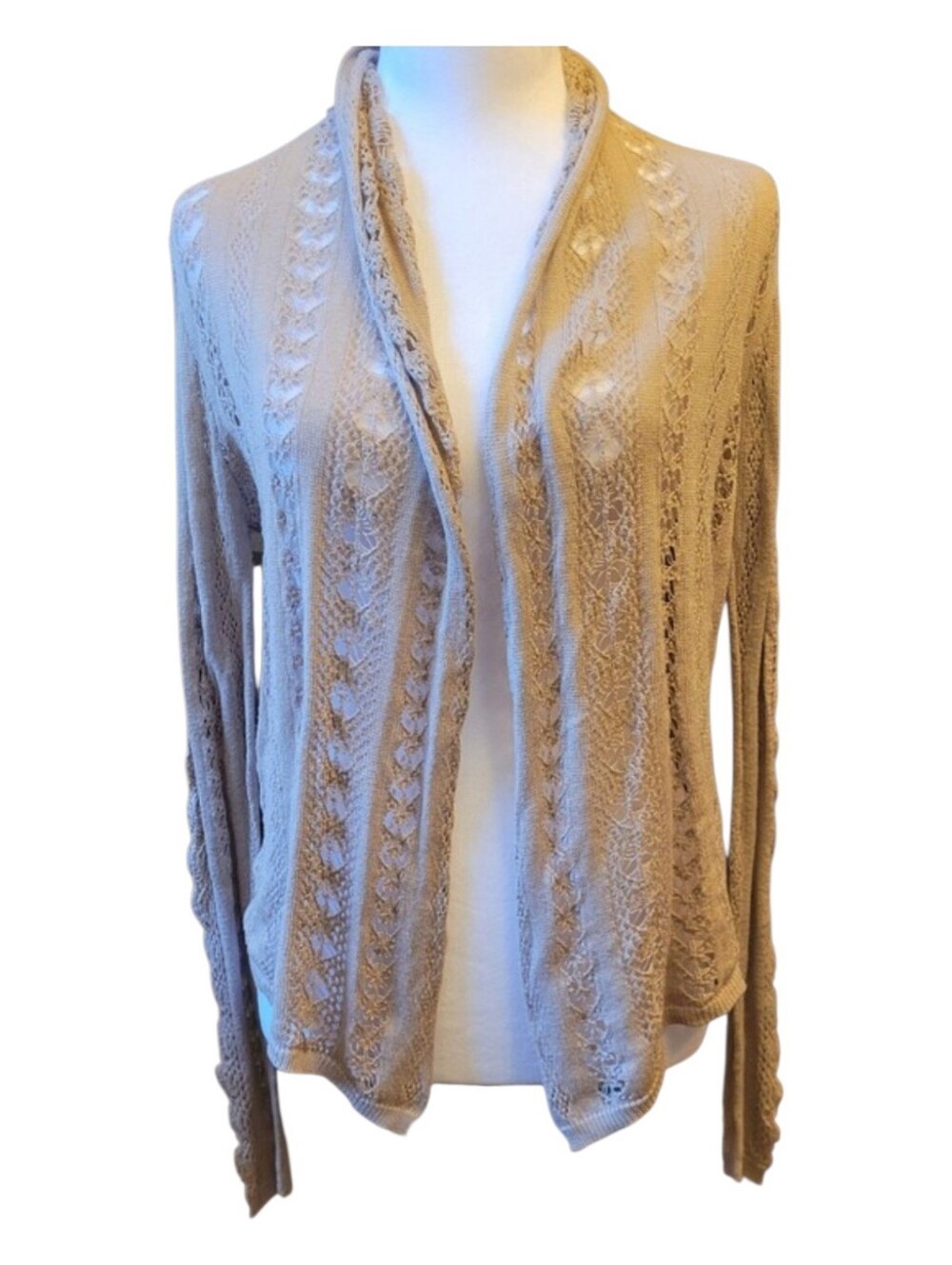 Lightweight Open-Front Lace Knit Cardigan - Beige